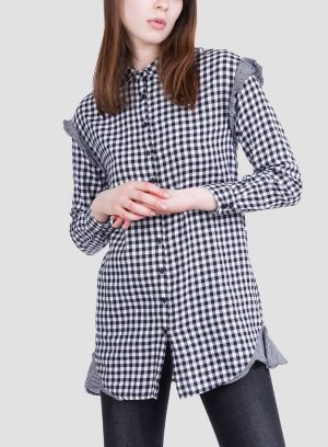 Frente da camisa xadrez bordado floral para mulher da Tiffosi