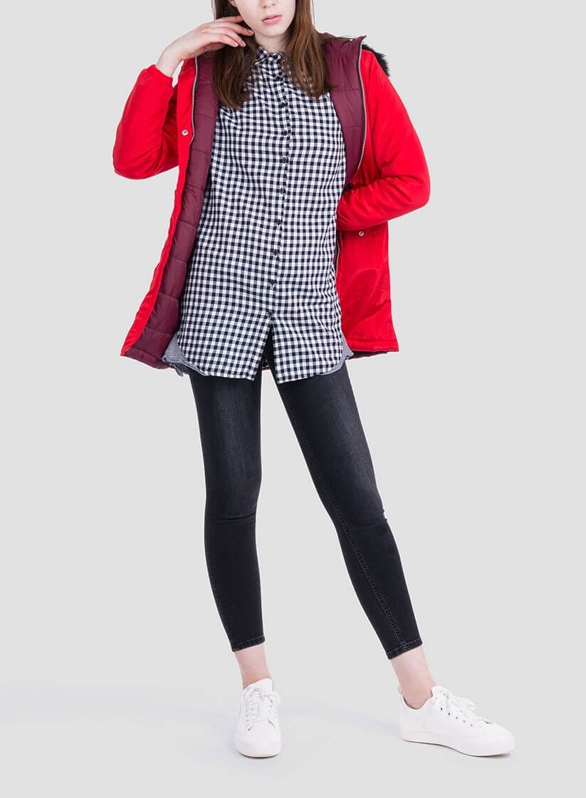 Camisa xadrez bordado floral para mulher da Tiffosi