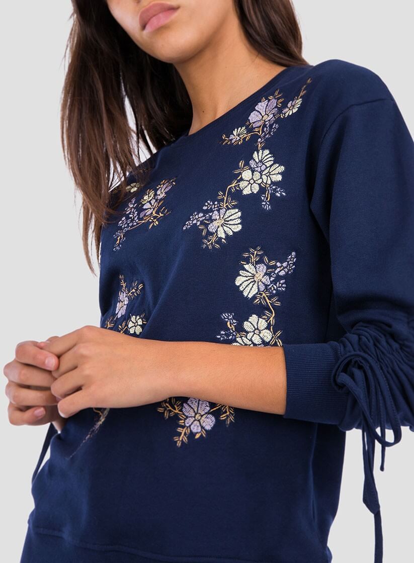 Lateral da sweatshirt bordado floral pormenor mangas para mulher da Tiffosi
