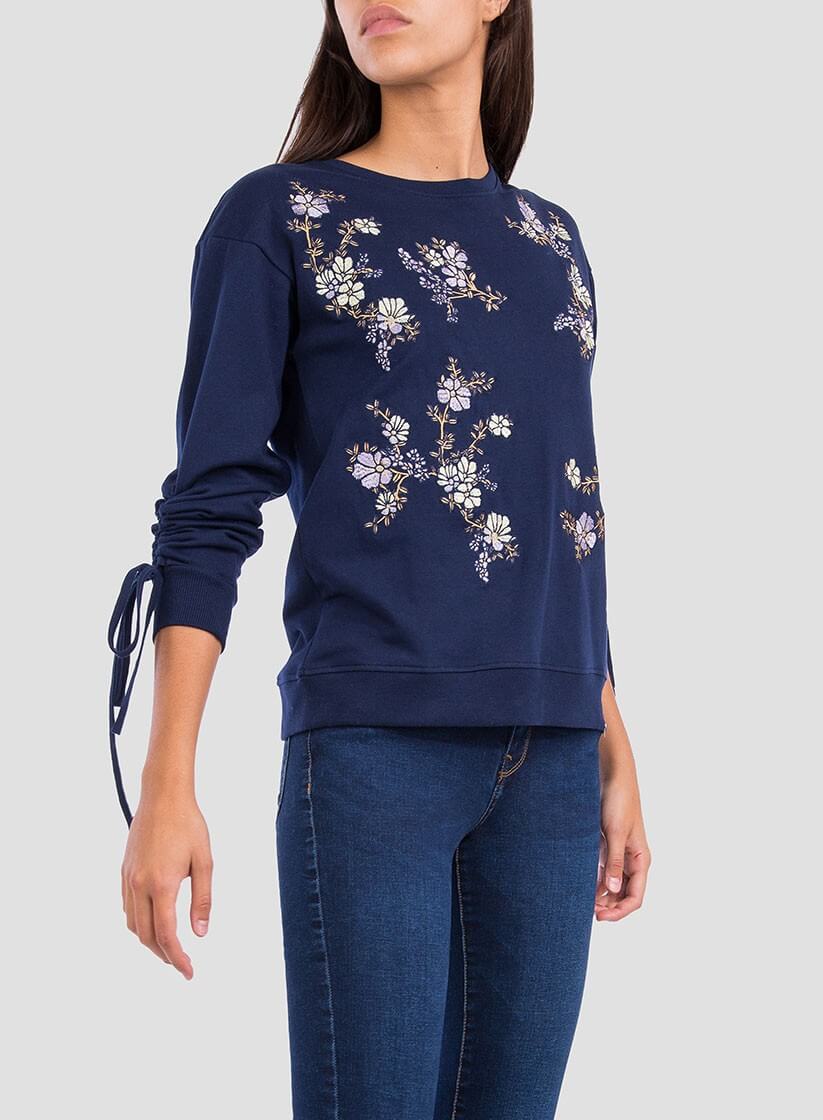 Frente da sweatshirt bordado floral pormenor mangas para mulher da Tiffosi