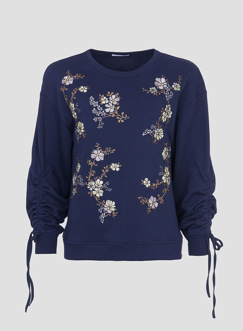Sweatshirt bordado floral pormenor mangas para mulher da Tiffosi