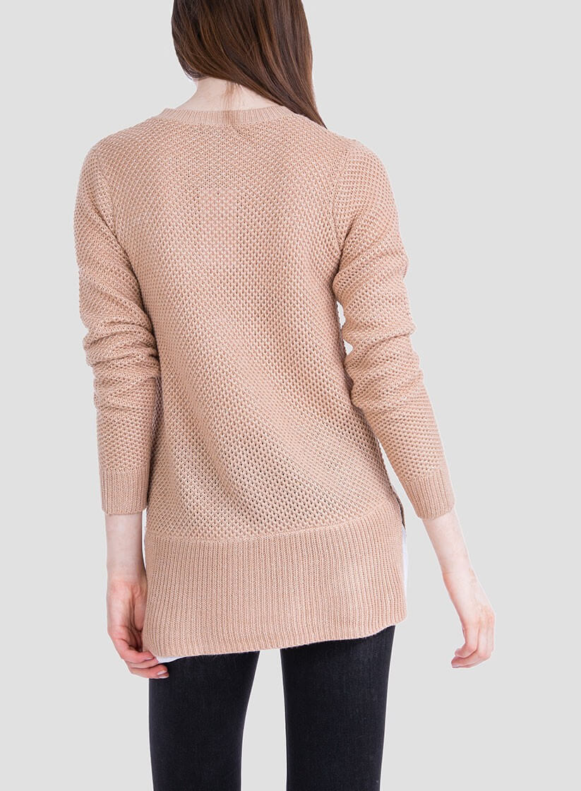 Costas da camisola bege combinada textura para mulher da Tiffosi