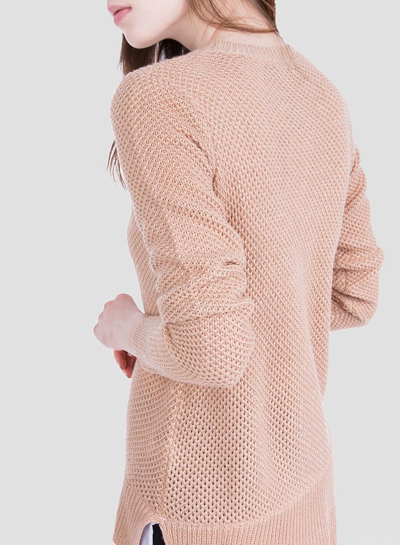 Lateral da camisola bege combinada textura para mulher da Tiffosi