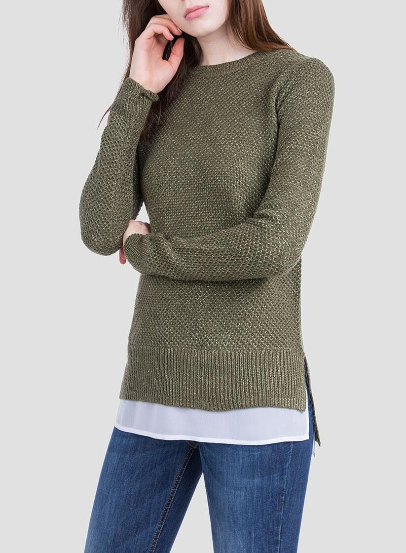 Frente da camisola verde combinada textura para mulher da Tiffosi