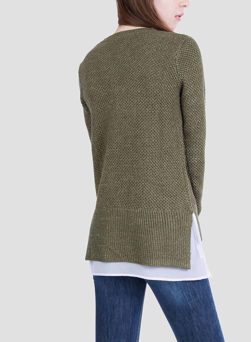 Costas da camisola verde combinada textura para mulher da Tiffosi