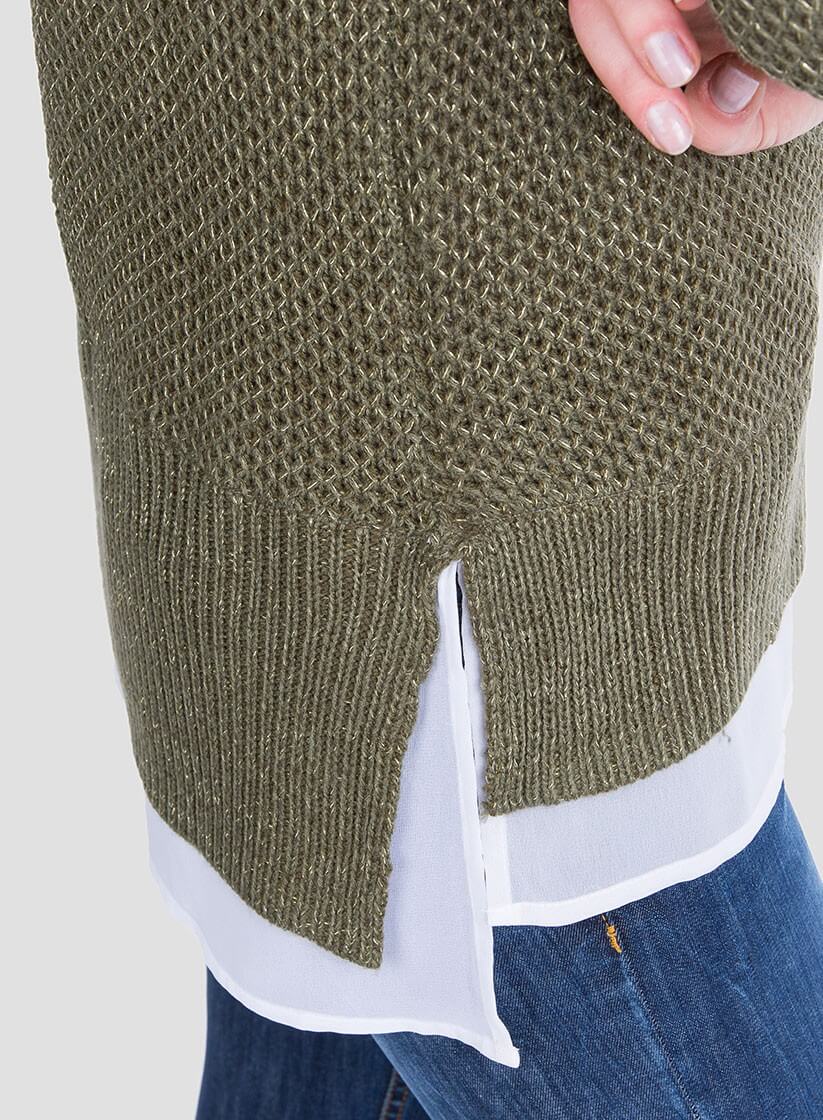 Lateral da camisola verde combinada textura para mulher da Tiffosi