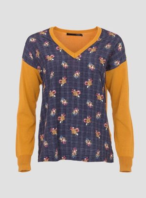 Camisola amarelo de malha combinada com tecido para mulher da Tiffosi