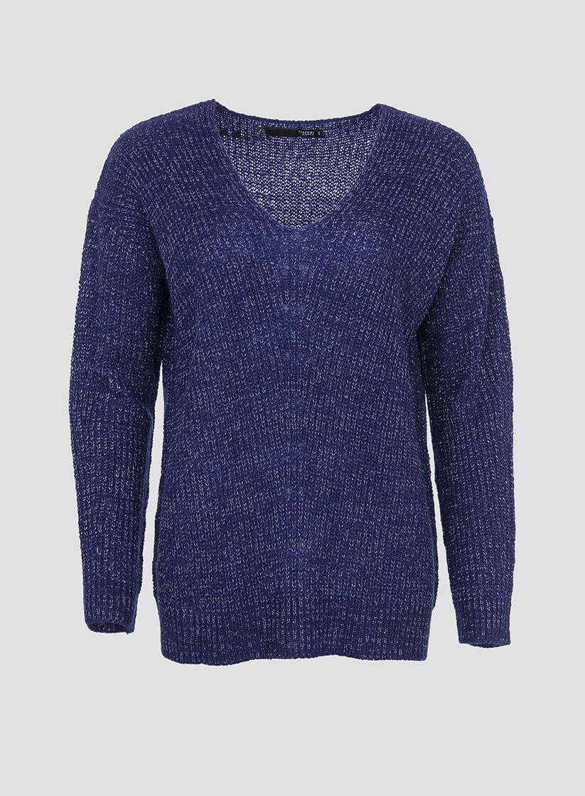 Camisola azul com brilho decote em V da Tiffosi