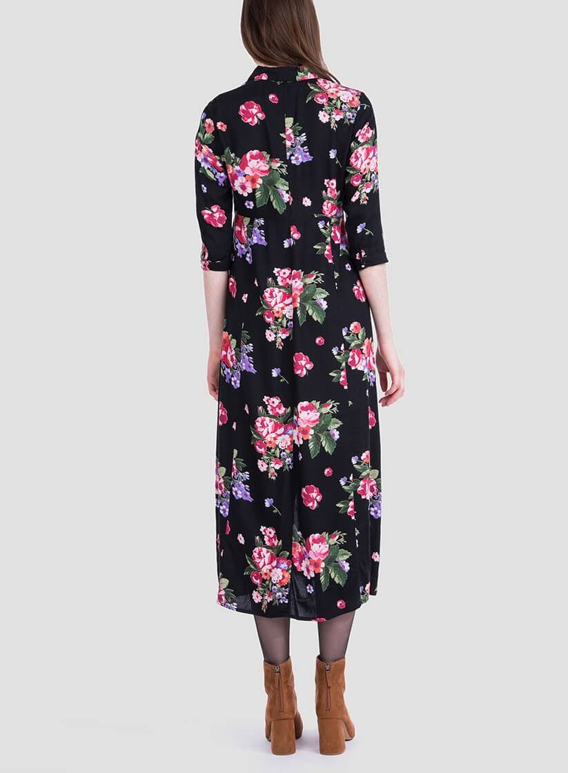 Costas do vestido comprido estampado floral da Tiffosi