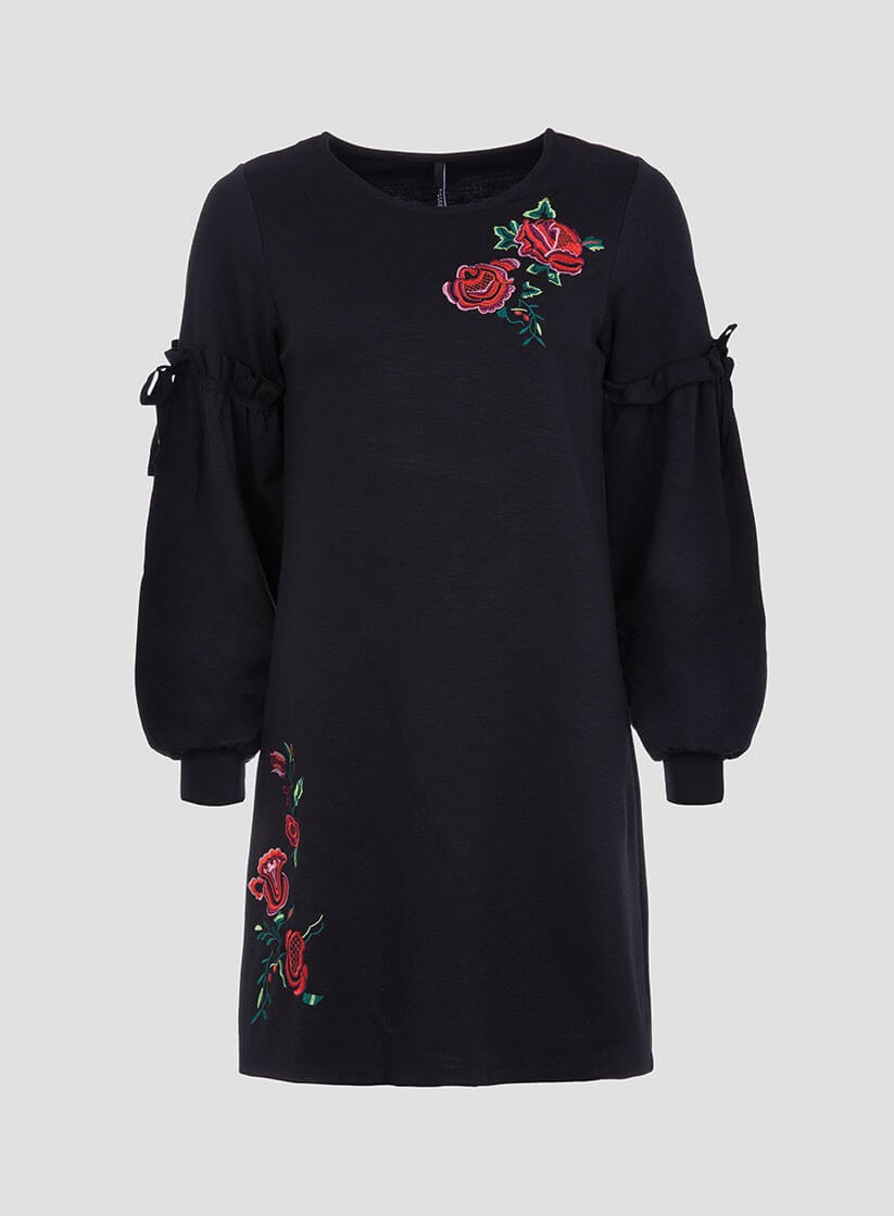 Vestido preto com bordado floral da Tiffosi
