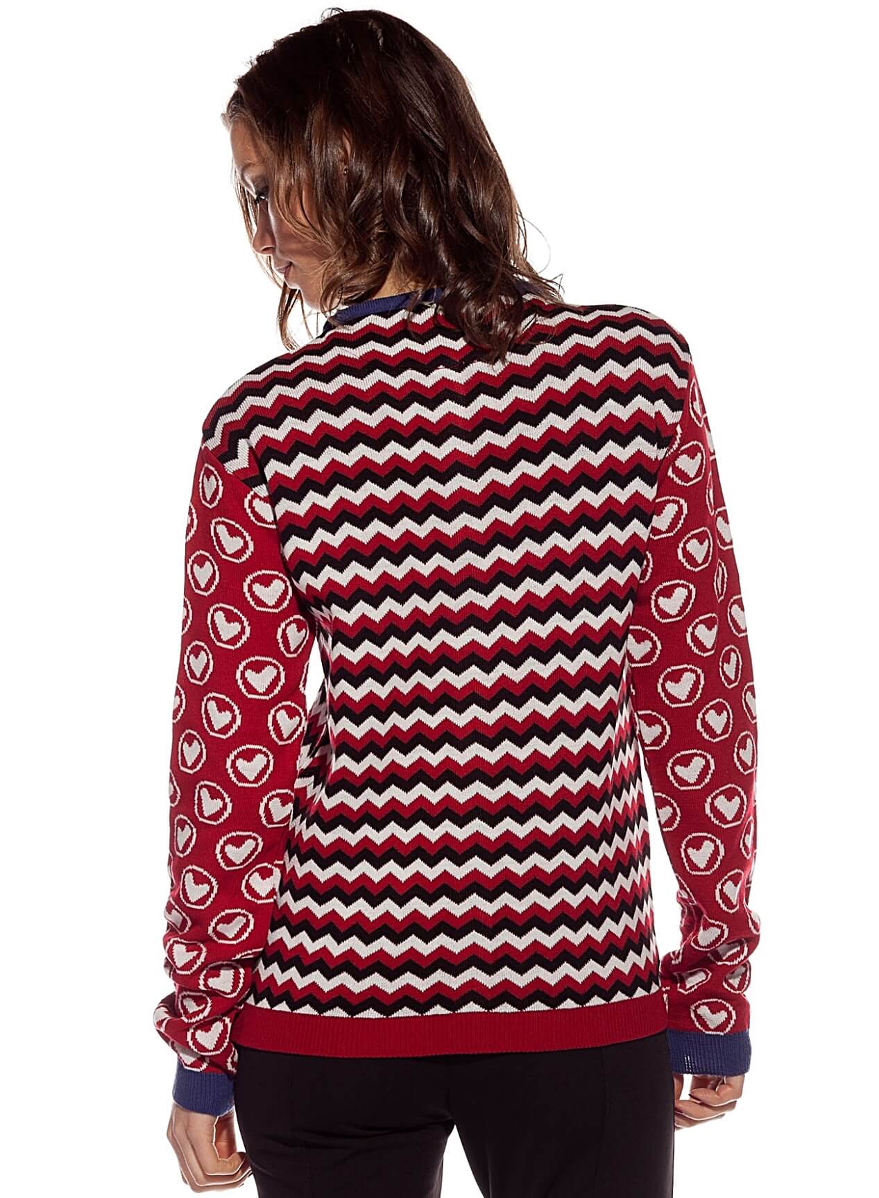 Costas do casaco de malha com mix de prints para mulher da Rosalita McGee