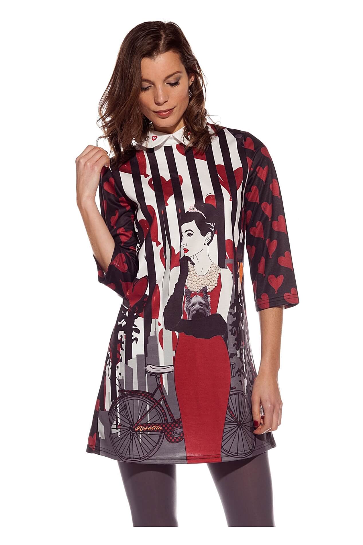 Vestido / túnica estampado em tons de vermelho com manga 3/4 da Rosalita