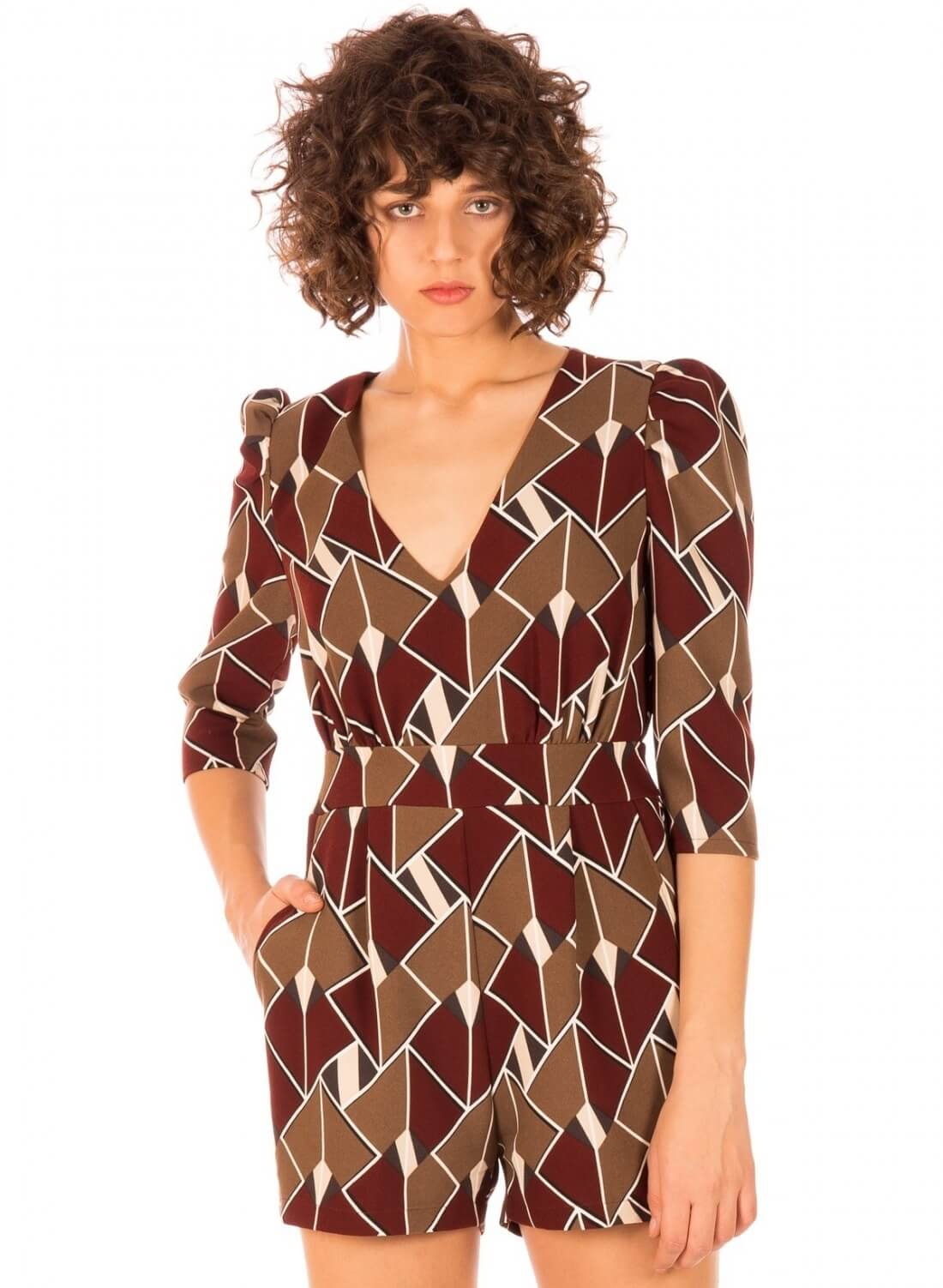 Jumpsuit calção em print geométrico da Minueto