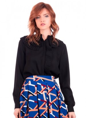 Camisa preta com folho para mulher da Minueto