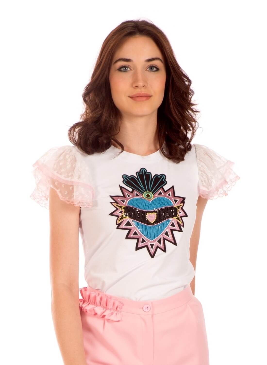 T´shirt branca com coração para mulher da Minueto