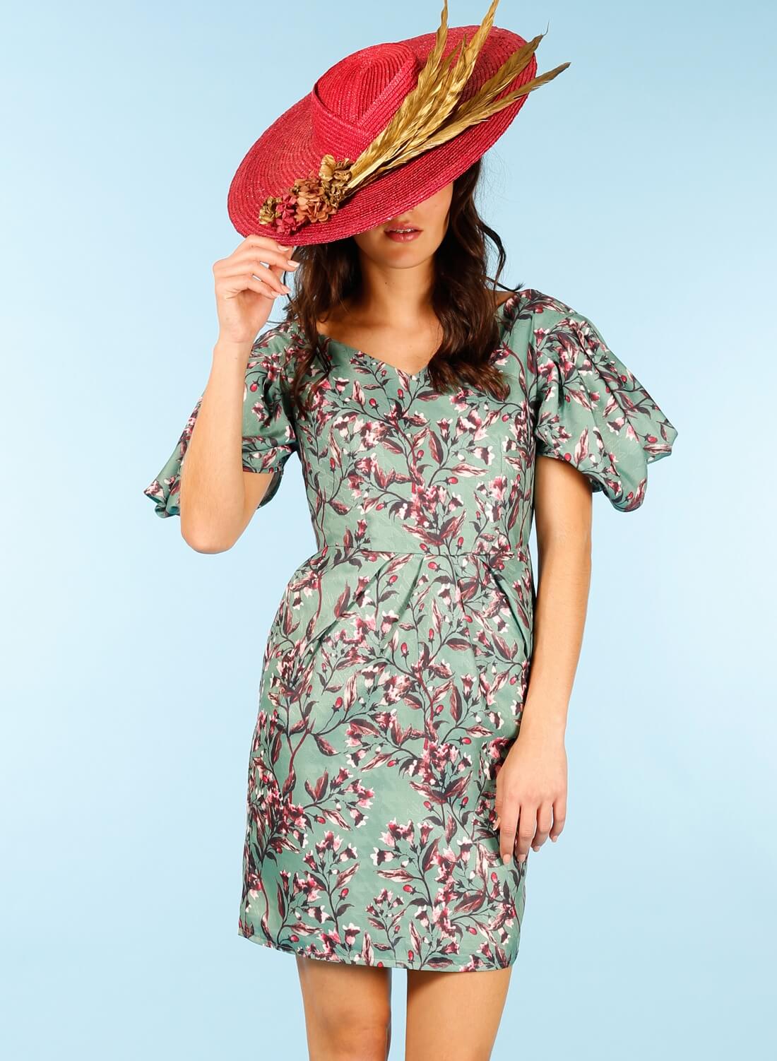 Vestido print floral com manga franzida da Minueto