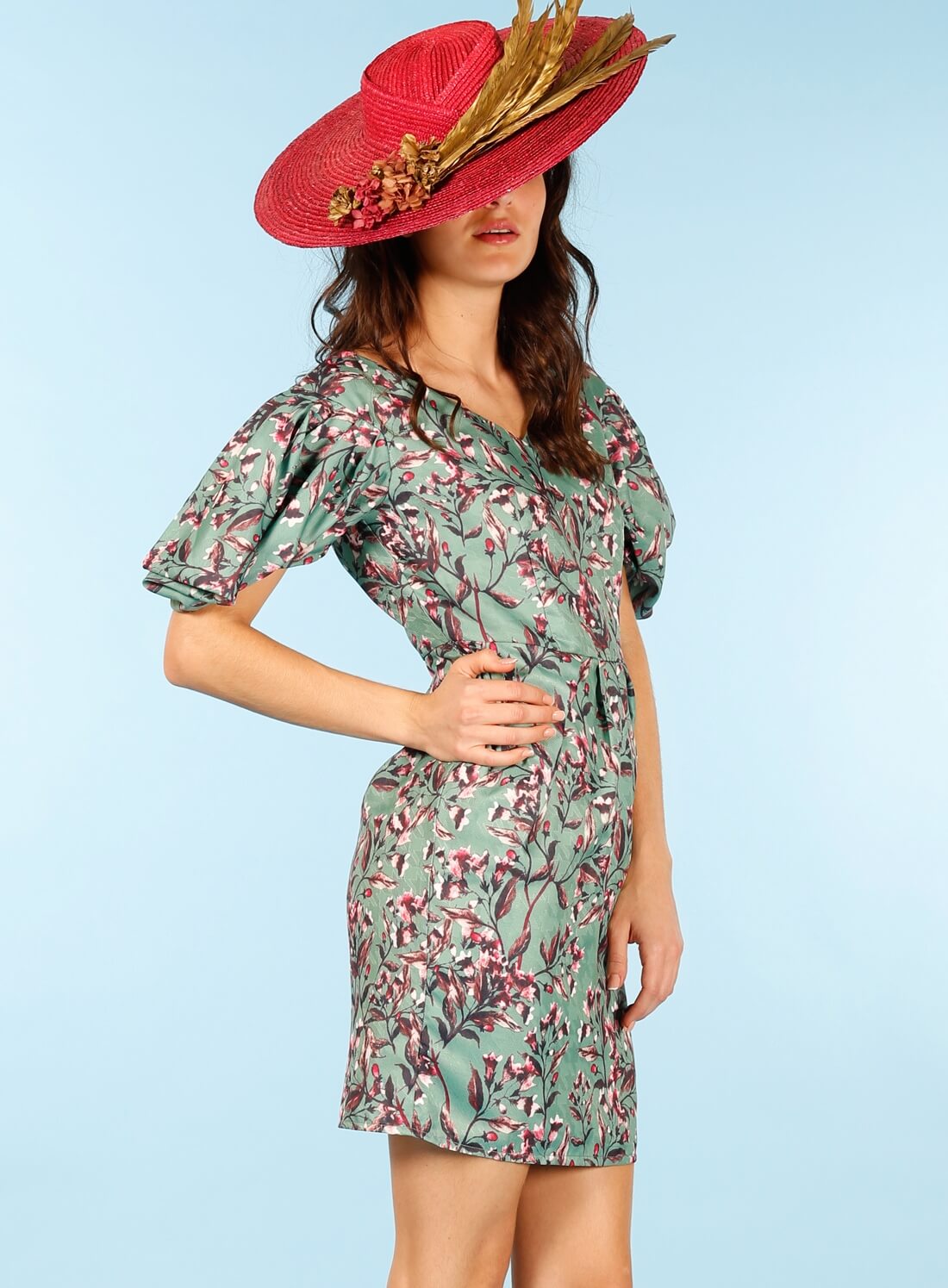 Vestido print floral com manga franzida da Minueto