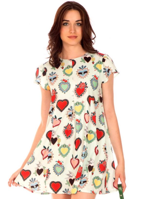 Vestido aos panos com print corações da Minueto