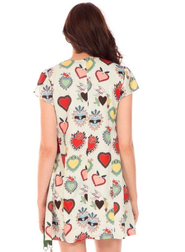Vestido aos panos com print corações da Minueto