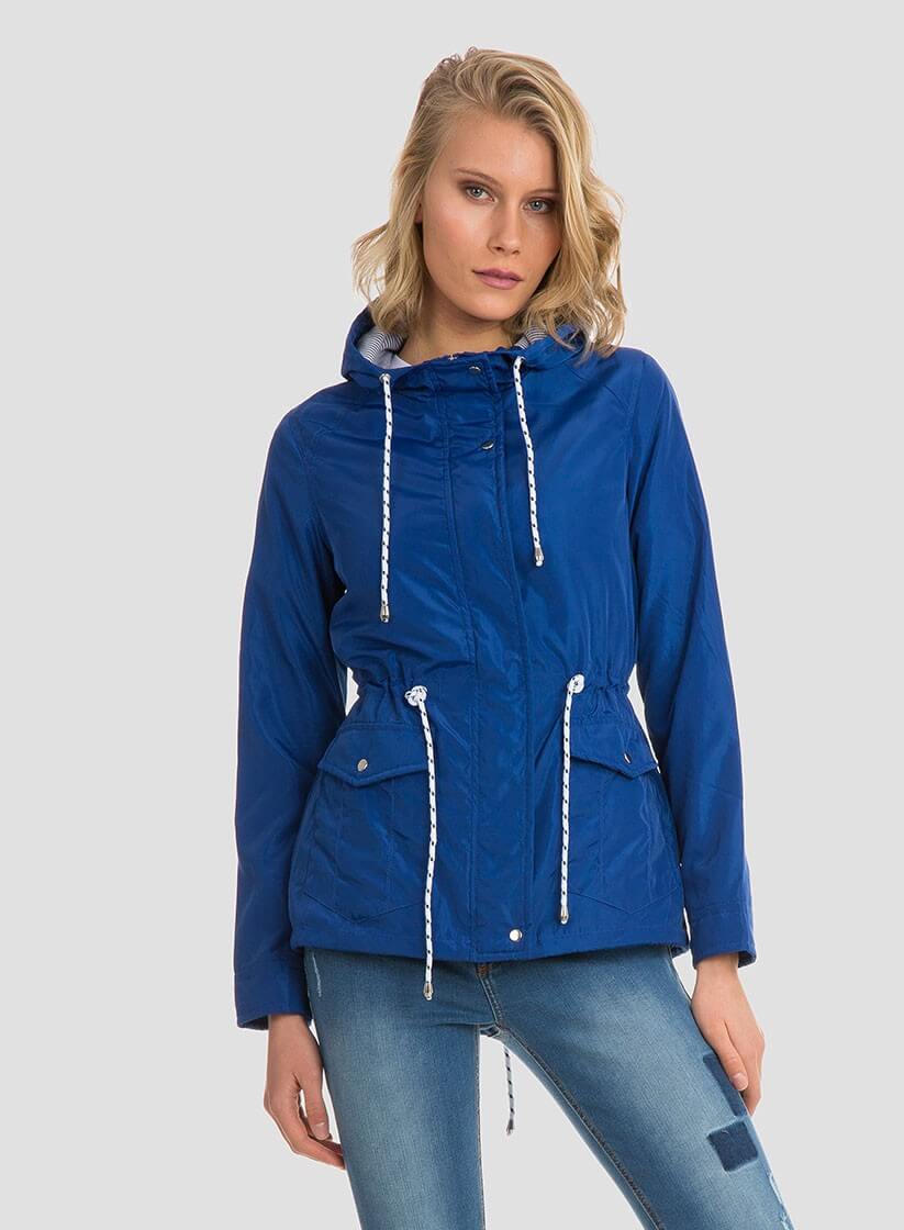 Parka azulão com capuz e cordões para mulher da Tiffosi