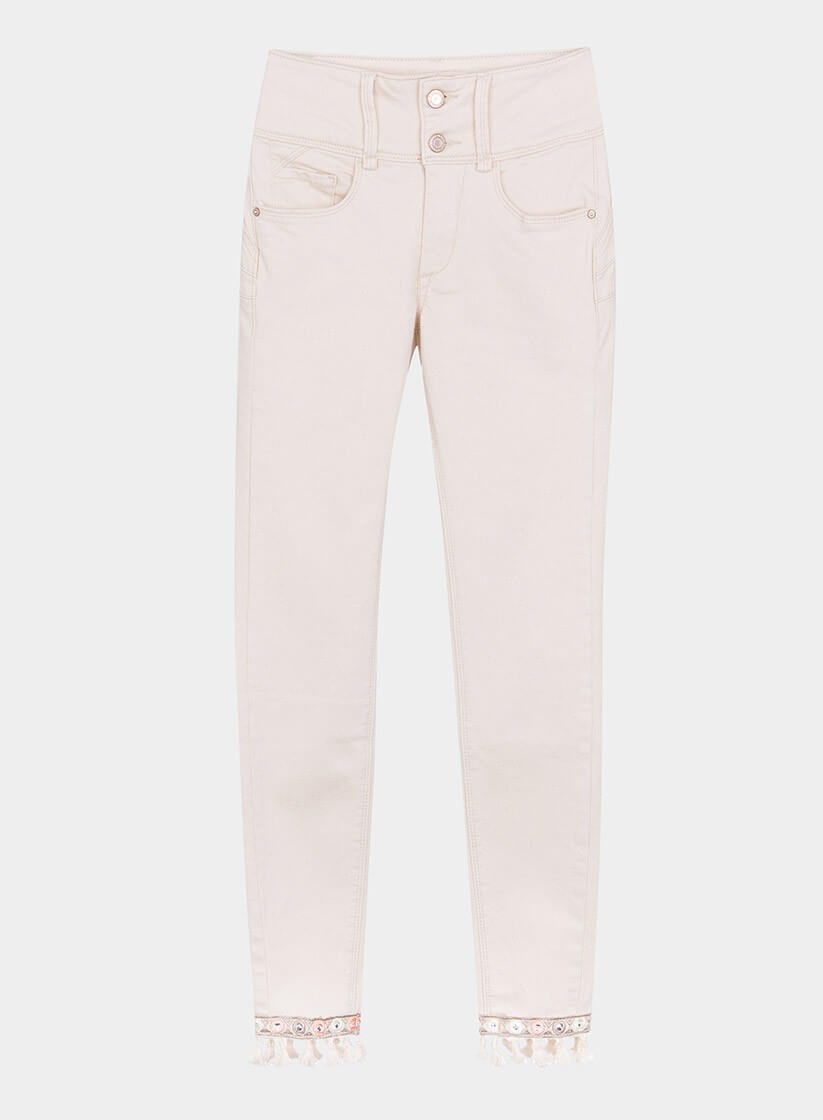 Calças bege com com bordado nas bainhas para mulher da Tiffosi