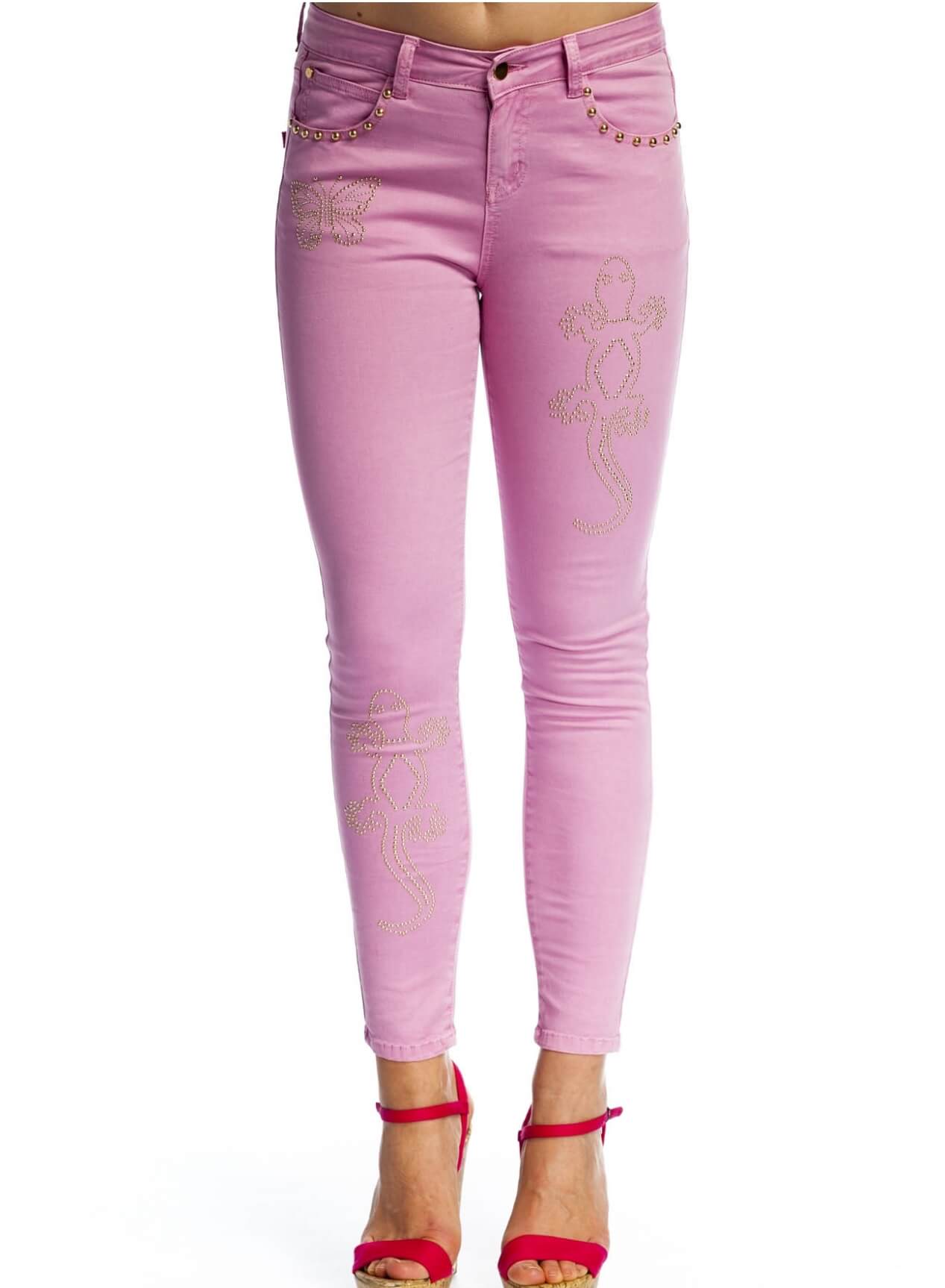 Jeans fucsia skinny com tachas para mulher da Rosalita Mc Gee