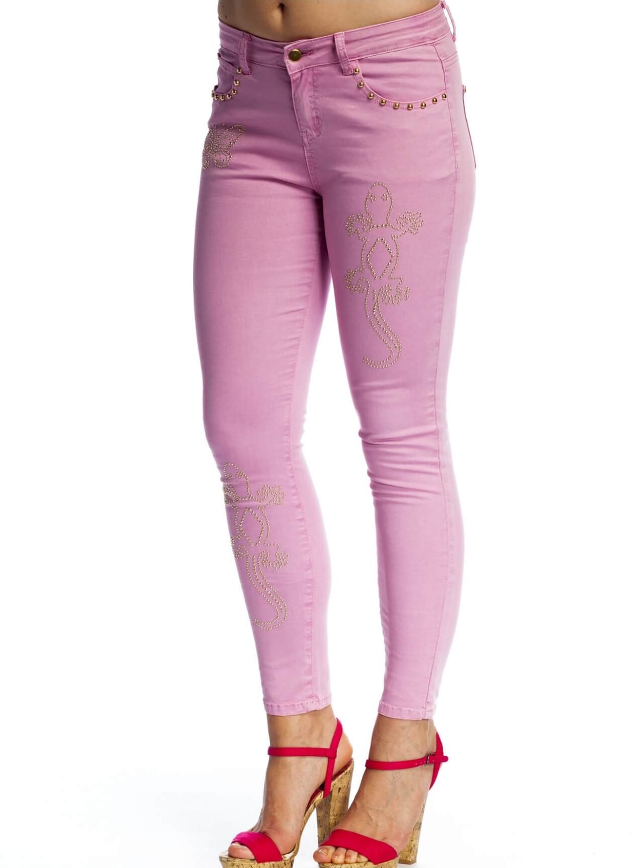 Jeans fucsia skinny com tachas para mulher da Rosalita Mc Gee
