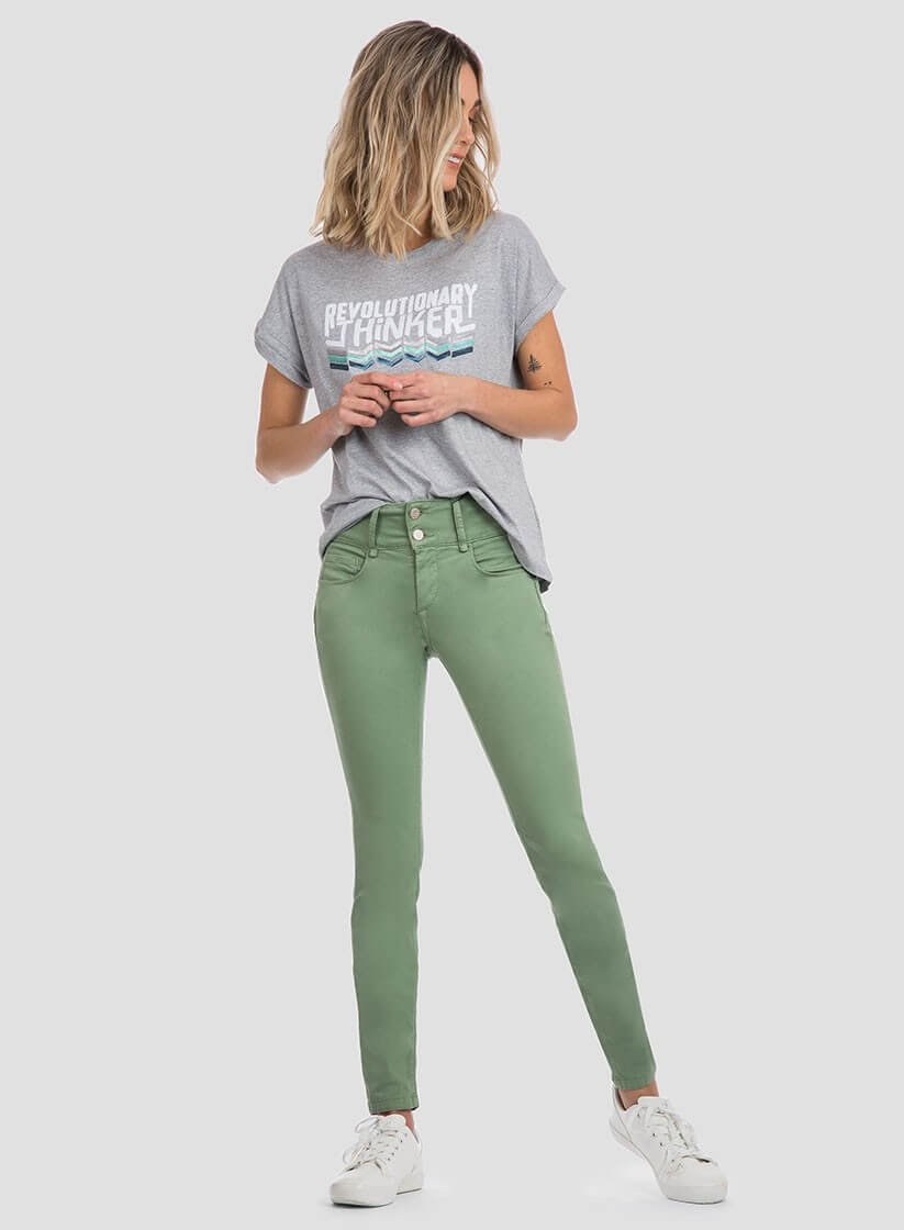 Calças sarja double up verdes para mulher da Tiffosi