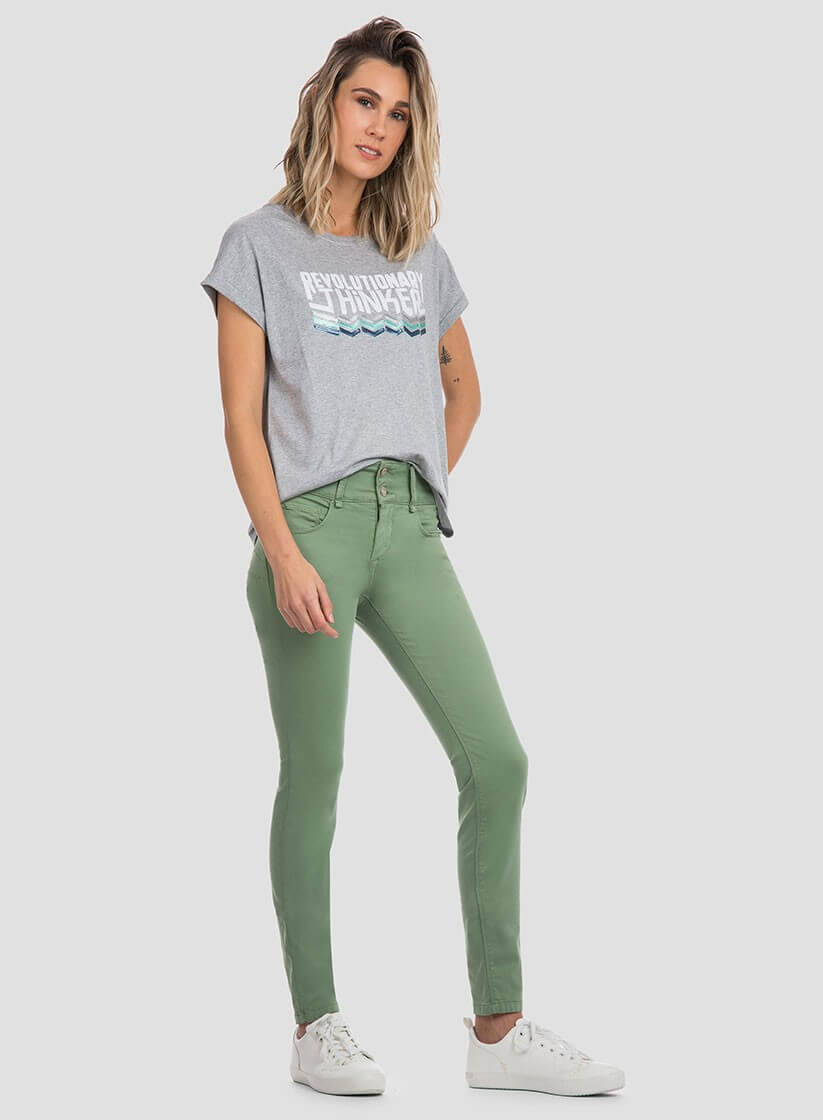 Calças sarja double up verdes para mulher da Tiffosi