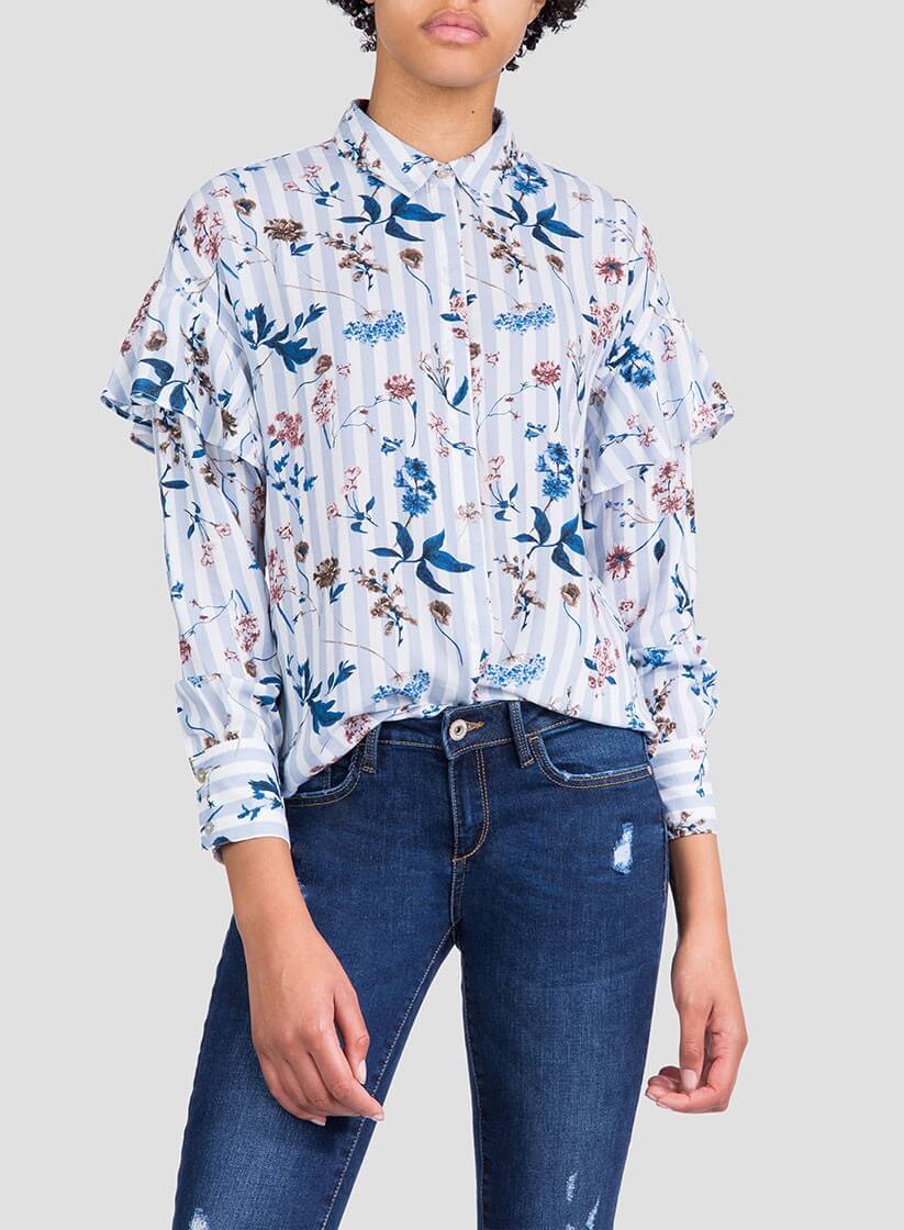 Camisa print floral/risca com folho da Tiffosi