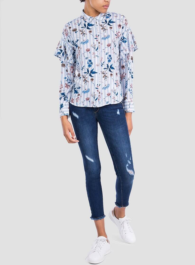 Camisa print floral/risca com folho da Tiffosi