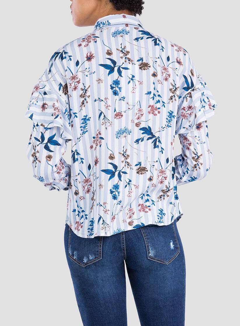 Camisa print floral/risca com folho da Tiffosi