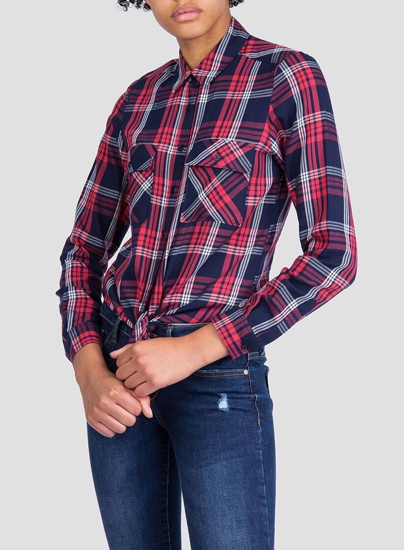 Camisa de xadrez vermelho e branco para mulher da Tiffosi