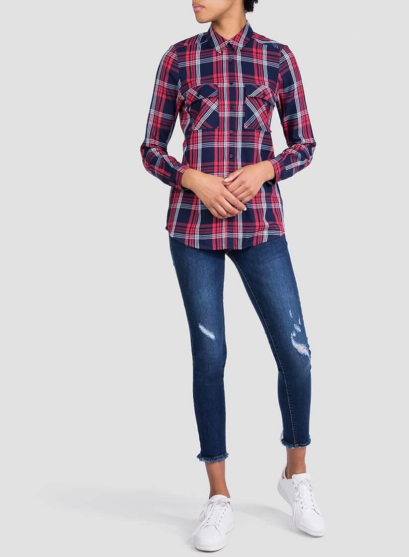 Camisa de xadrez vermelho e branco para mulher da Tiffosi
