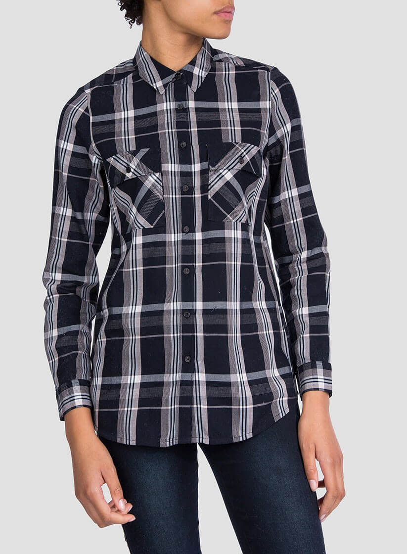 Camisa de xadrez preto para mulher da Tiffosi