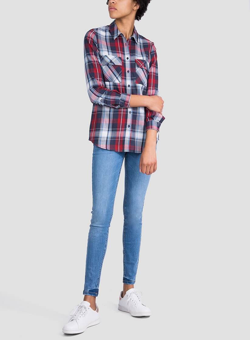 Camisa de xadrez vermelho e azul para mulher da Tiffosi