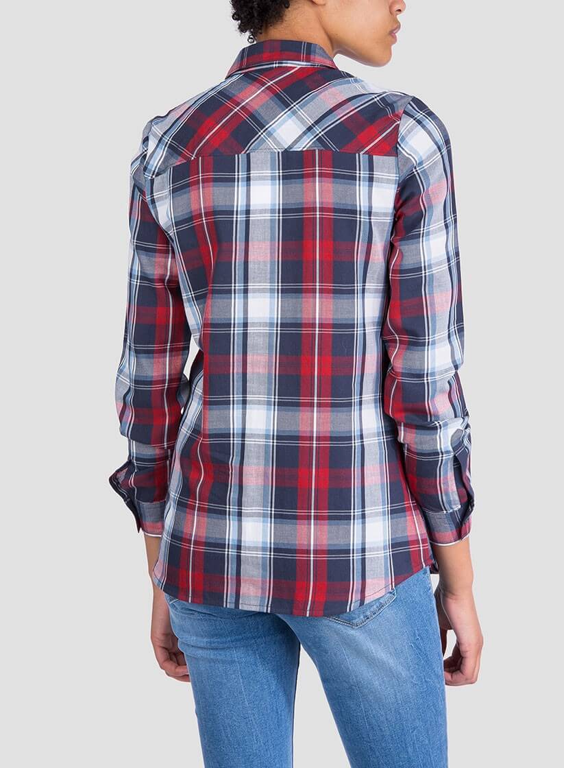 Camisa de xadrez vermelho e azul para mulher da Tiffosi