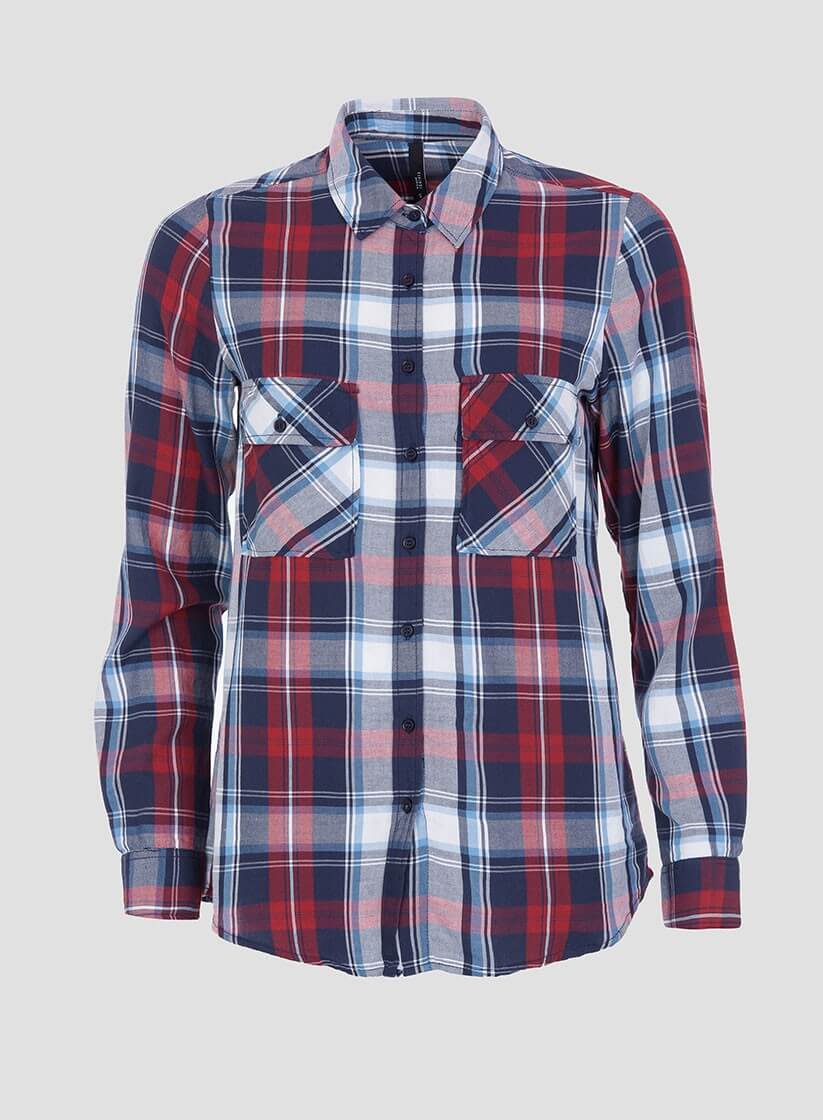 Camisa de xadrez vermelho e azul para mulher da Tiffosi