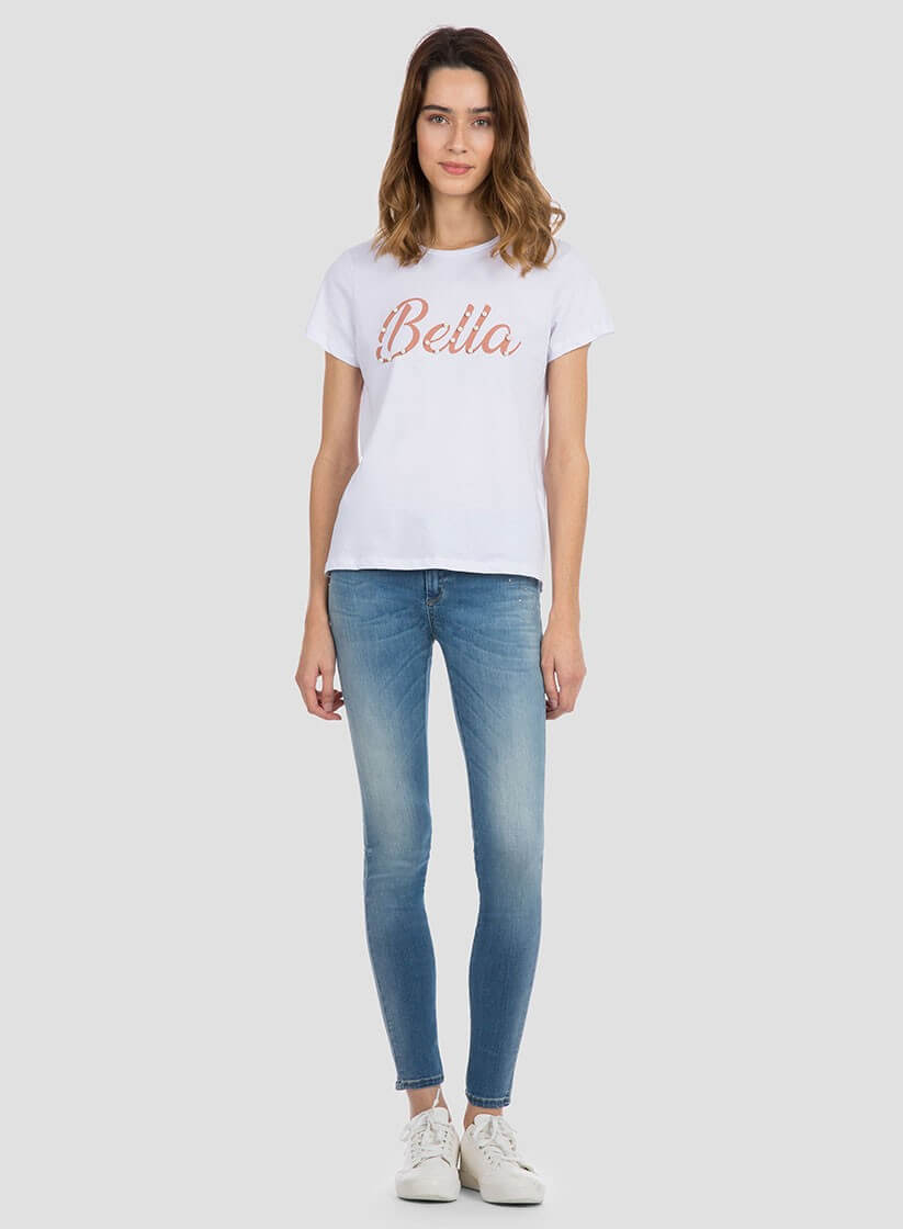 T´shirt branca com texto e pérolas para mulher da Tiffosi