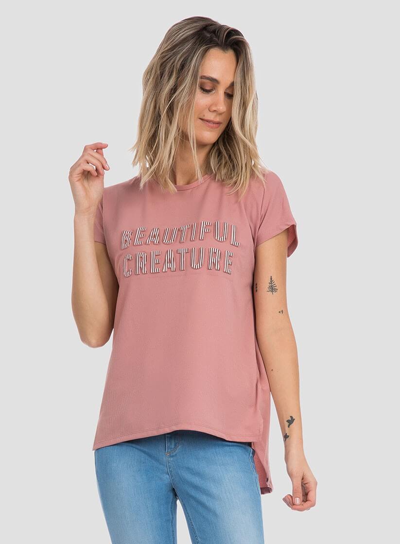 T´shirt rosa com texto relevo para mulher da Tiffosi