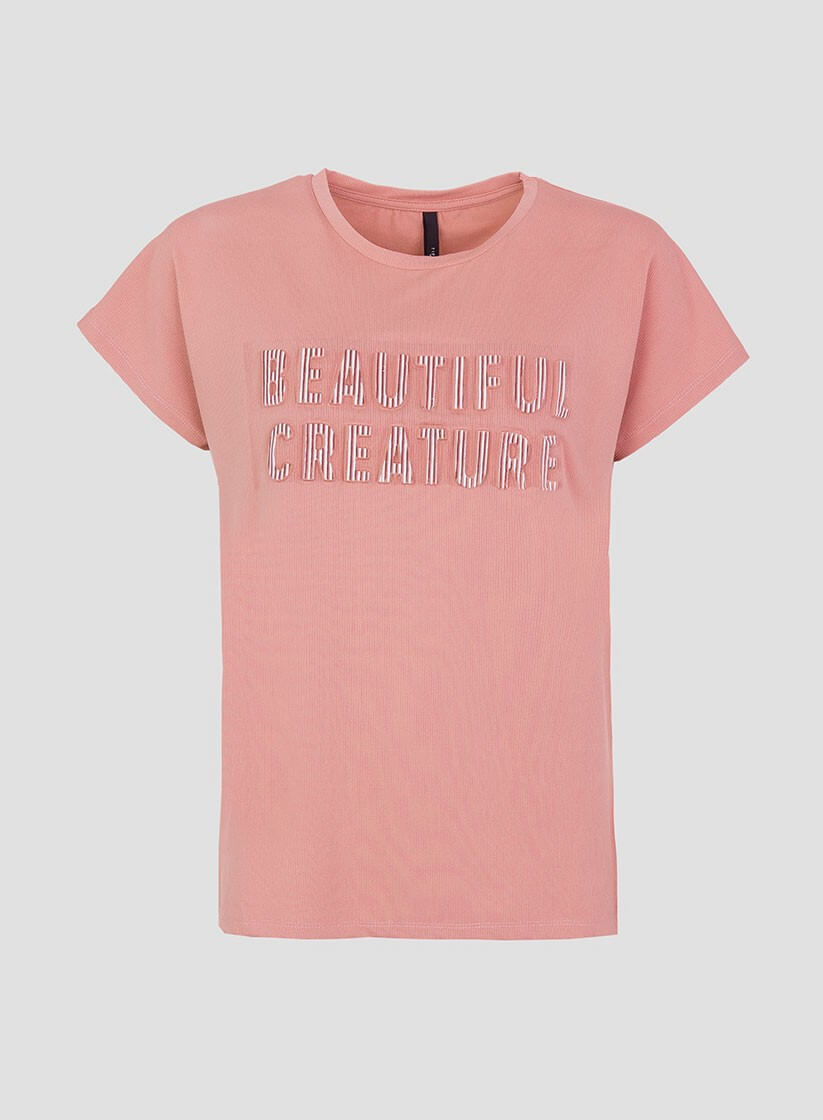 T´shirt rosa com texto relevo para mulher da Tiffosi