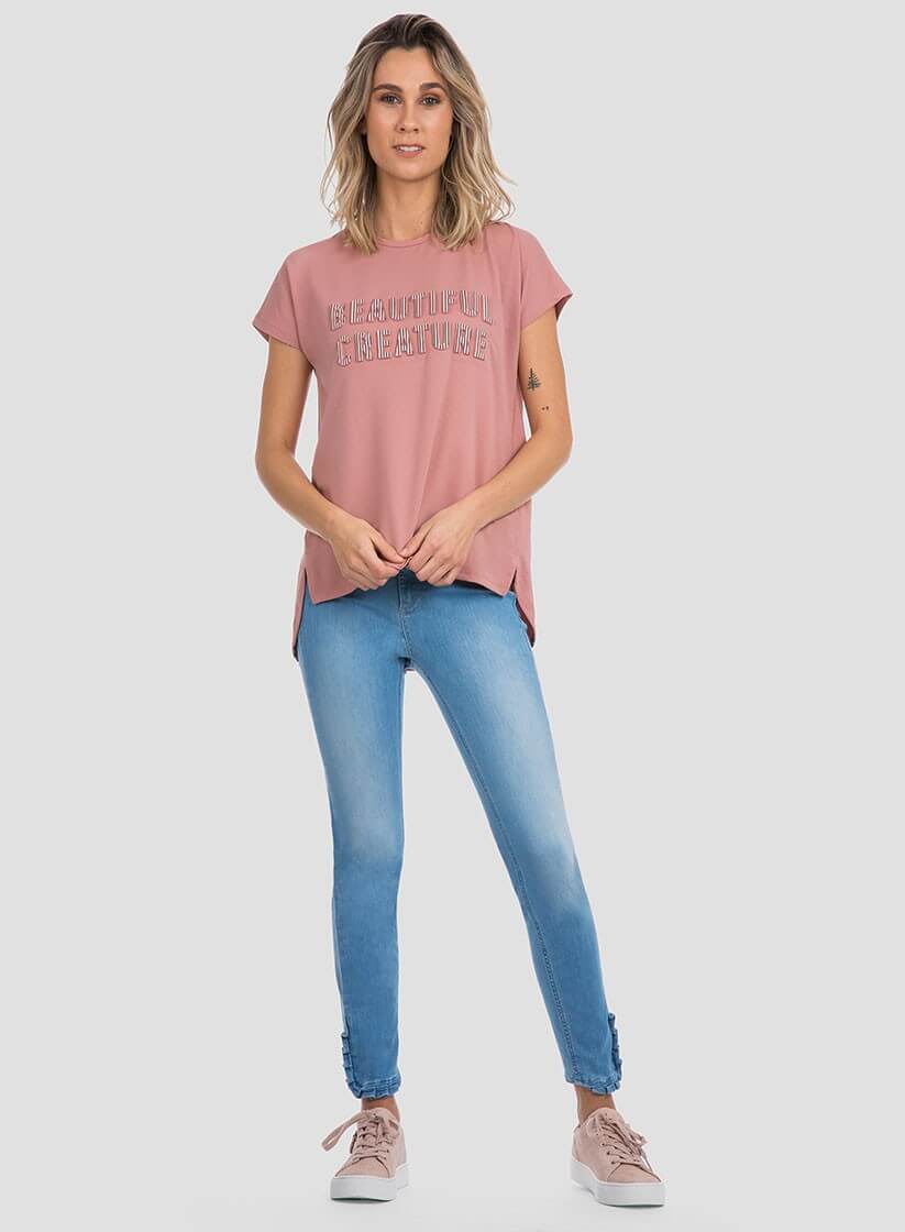 T´shirt rosa com texto relevo para mulher da Tiffosi