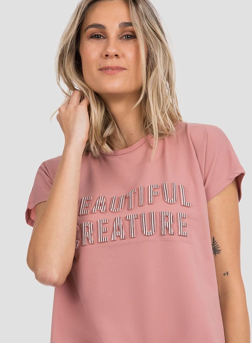 T´shirt rosa com texto relevo para mulher da Tiffosi