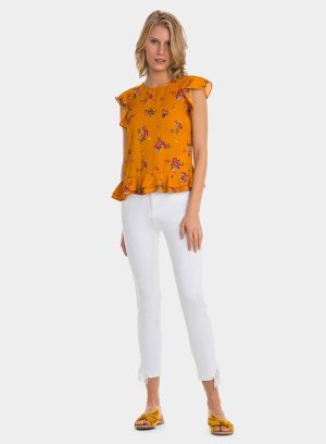 Tope amarelo com print floral e folho da Tiffosi