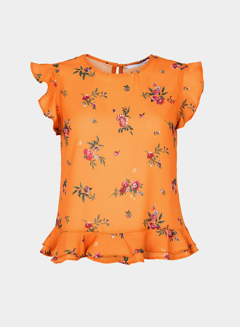 Tope amarelo com print floral e folho da Tiffosi