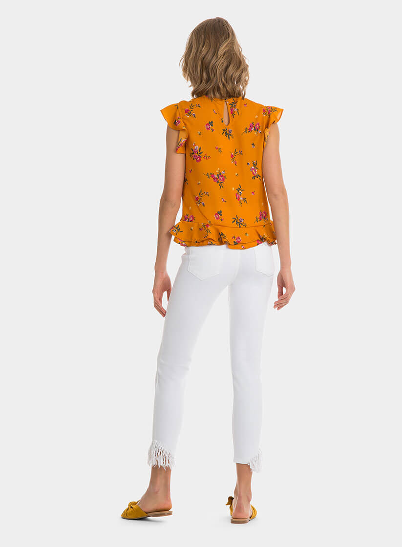 Tope amarelo com print floral e folho da Tiffosi