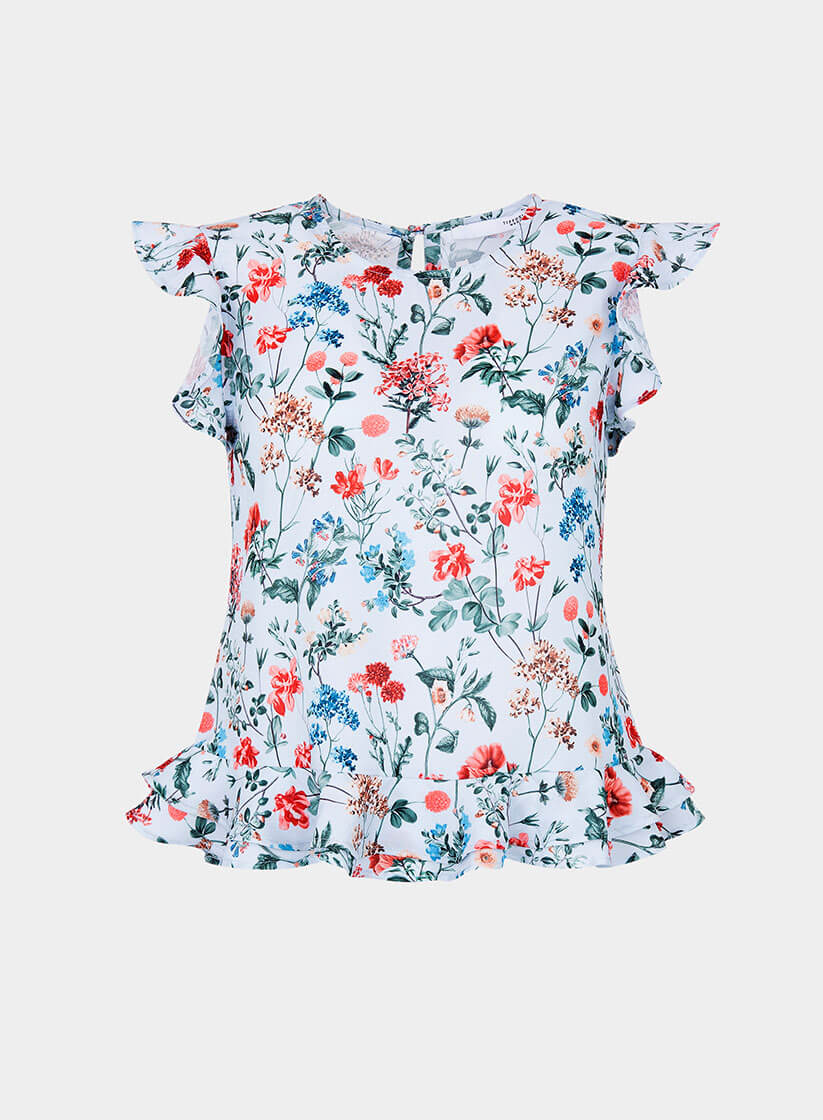Tope azul com print floral e folho da Tiffosi