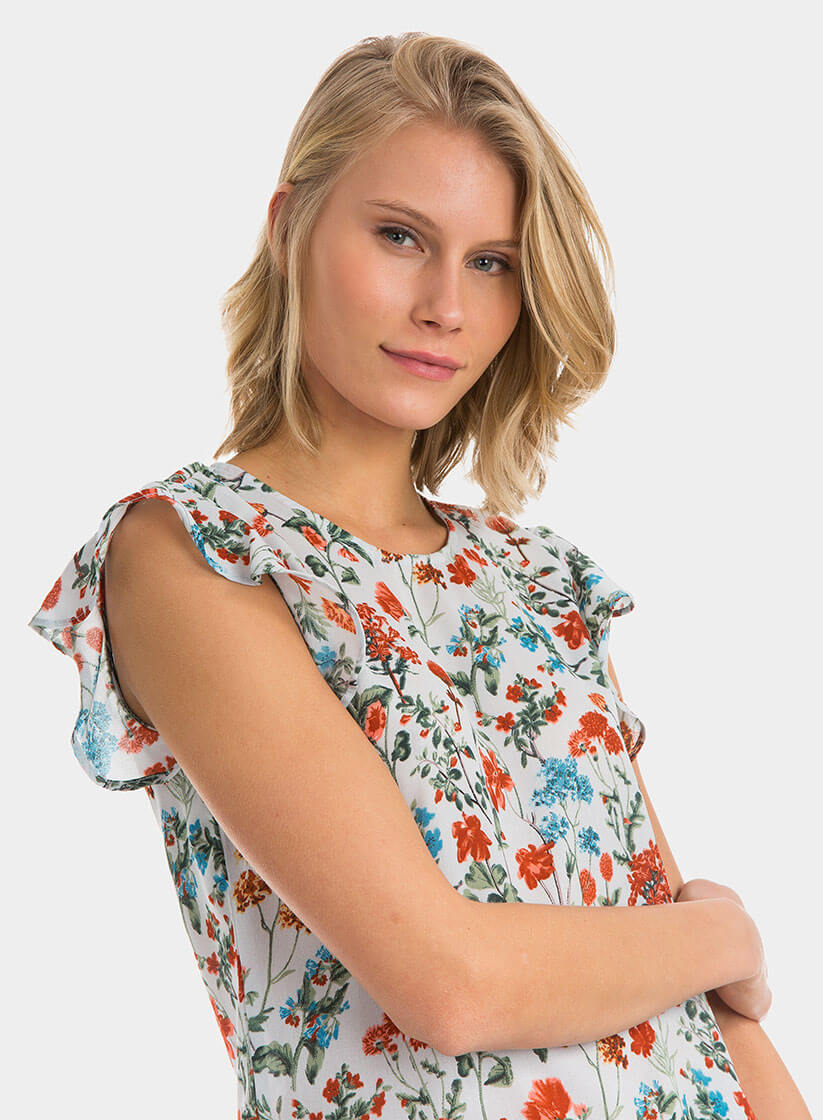 Tope azul com print floral e folho da Tiffosi