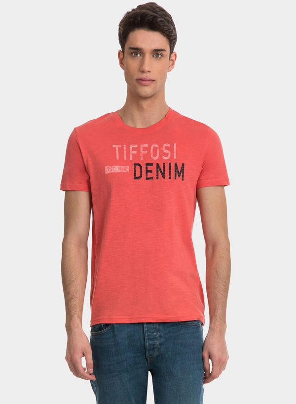 T-shirt coral com texto para homem da Tiffosi