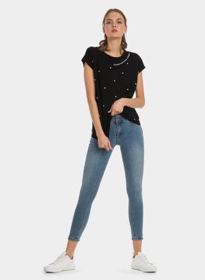 T-shirt preta com brilhantes para mulher da Tiffosi